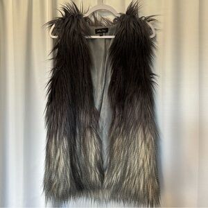 Melissa Paige Gray Ombre Faux Silver Fox Fur Open Vest Jacket Women's Small